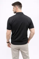 Erkek Yazlık Triko Tişört Kısa Kol Polo Yaka Düğmeli T-Shirt - Siyah - Görsel 2