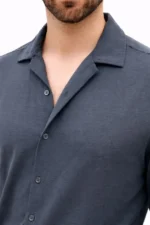 Erkek Aerobin Kumaş Oversize 4 Mevsim Uzun Kollu Rahat Kalıp Gömlek - Füme - Görsel 2