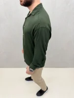 Erkek Aerobin Kumaş Oversize 4 Mevsim Uzun Kollu Rahat Kalıp Gömlek - Haki - Görsel 3