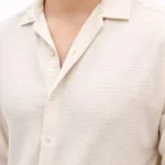 Erkek Aerobin Kumaş Oversize 4 Mevsim Uzun Kollu Rahat Kalıp Gömlek - Bej