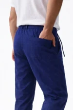 Erkek Keten Cepli Pantolon Lastikli Bel Bağcıklı Önden Fermuarlı - İndigo - Görsel 2