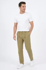 Erkek Keten Cepli Pantolon Lastikli Bel Bağcıklı Önden Fermuarlı - Mint Yeşili - Görsel 3