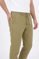 Erkek Keten Cepli Pantolon Lastikli Bel Bağcıklı Önden Fermuarlı - Mint Yeşili - Görsel 4