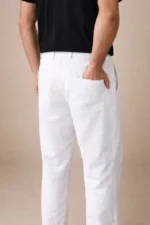 Erkek Keten Cepli Pantolon Lastikli Bel Bağcıklı Önden Fermuarlı - Beyaz - Görsel 4