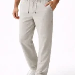 Erkek Keten Cepli Pantolon Lastikli Bel Bağcıklı Önden Fermuarlı - Gri