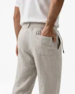 Erkek Keten Cepli Pantolon Lastikli Bel Bağcıklı Önden Fermuarlı - Gri - Görsel 2