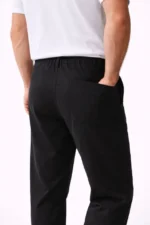 Erkek Keten Cepli Pantolon Lastikli Bel Bağcıklı Önden Fermuarlı - Siyah - Görsel 3