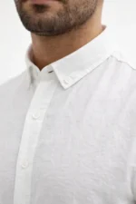 Erkek KETEN Kumaş Oversize Uzun Kollu Rahat Kalıp Gömlek - Beyaz - Görsel 2