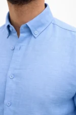 Erkek KETEN Kumaş Oversize Uzun Kollu Rahat Kalıp Gömlek - Açık Mavi - Görsel 3