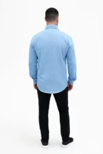 Erkek KETEN Kumaş Oversize Uzun Kollu Rahat Kalıp Gömlek - Açık Mavi - Görsel 4