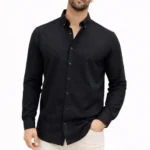 Erkek KETEN Kumaş Oversize Uzun Kollu Rahat Kalıp Gömlek - Siyah