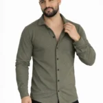 Erkek Waffle Kumaş Uzun Kollu Düğmeli Açık Yaka Regular Fit Gömlek - Haki