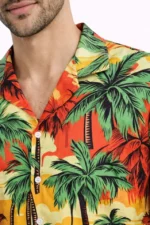 Erkek Hawaii Tarz Tropikal Palmiye Desenli Kısa Kol Gömlek Rahat Kalıp Yazlık - Desenli - Görsel 2