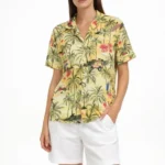 Gün Batımı Tropikal Desenli Kısa Kol Gömlek Şort Takım Yazlık Rahat Kalıp - Desenli