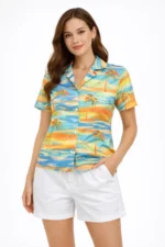 Yazlık Tropikal Desenli Gömlek Şort Takım Rahat Kalıp Tatil Kombin  - Desenli