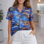 Deniz Temalı Desenli Kısa Kol Gömlek Şort Takım Yazlık Rahat Kalıp - Desenli