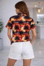 Tropikal Palmiye Desenli Gömlek Şort Takım Yazlık Rahat Kalıp - Desenli - Görsel 3