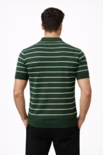 Erkek Triko Polo Yaka Fermuarlı Çizgili Tişört T-Shirt Yazlık Şık - Yeşil - Görsel 3