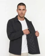 Erkek Yağmur İtici İç Astarlı Çıtçıtlı İç Cepli Dış Cepli Mevsimlik Mont - Siyah - Görsel 2