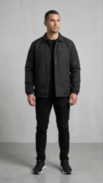 Erkek Yağmur İtici İç Astarlı Çıtçıtlı İç Cepli Dış Cepli Mevsimlik Mont - Siyah - Görsel 3