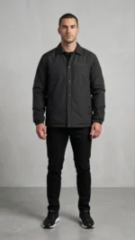 Erkek Yağmur İtici İç Astarlı Çıtçıtlı İç Cepli Dış Cepli Mevsimlik Mont - Siyah - Görsel 4