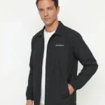 Erkek Yağmur İtici İç Astarlı Çıtçıtlı İç Cepli Dış Cepli Mevsimlik Ceket - Siyah