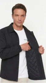 Erkek Yağmur İtici İç Astarlı Çıtçıtlı İç Cepli Dış Cepli Mevsimlik Ceket - Siyah - Görsel 2