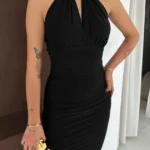 Uzun Abiye Elbise Yırtmaçlı Sırt Dekolteli Şık Gece Elbisesi - Siyah