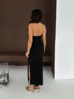 Uzun Abiye Elbise Yırtmaçlı Sırt Dekolteli Şık Gece Elbisesi - Siyah - Görsel 3