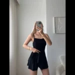 Straplez Mini Etek Görünümlü Şortlu Elbise Büzgülü Şık Yazlık - Siyah - Görsel 2