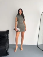 Mini Elbise Yarım Balıkçı Yaka Vücuda Oturan Şık Günlük Elbise - Mint Yeşili - Görsel 3