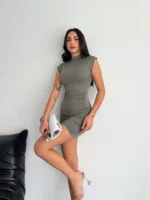 Mini Elbise Yarım Balıkçı Yaka Vücuda Oturan Şık Günlük Elbise - Mint Yeşili - Görsel 4