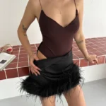 Derin Dekolte Askılı Body Sırt Dekolteli Şık Kolsuz Yazlık Bodysuit - Kahverengi