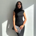 Likralı Simli Kumaş Yandan Yırtmaçlı Uzun Elbise Şık Kolsuz Abiye - Siyah