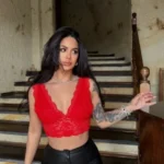 Dantel Bralet Crop Sütyen V Yaka Askılı Şık Esnek Rahat - Kırmızı