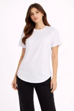 Basic T-Shirt Kısa Kol Bisiklet Yaka Oval Kesim Tişört - Beyaz - Görsel 3