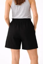 Keten Kumaş Cepli Rahat Kesim Bel Lastikli Şort - Siyah - Görsel 2