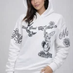 3 İplik Pamuklu Kapüşonlu Baskılı SweatShirt Hoodie - Beyaz