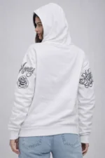 3 İplik Pamuklu Kapüşonlu Baskılı SweatShirt Hoodie - Beyaz - Görsel 2
