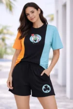 Nakışlı Tişört Şort İkili Takım Oversize Yazlık Kombin - Çok Renkli - Görsel 3