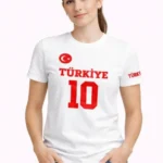 TÜRKİYE Ay Yıldız Baskılı 10 Numara Forma Tişört Taraftar T-Shirt - Beyaz