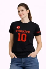TÜRKİYE Ay Yıldız Baskılı 10 Numara Forma Tişört Taraftar T-Shirt - Siyah - Görsel 3
