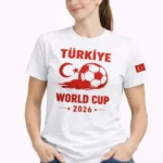 Türkiye World Cup 2026 Baskılı Tişört Futbol Temalı Forma T-Shirt - Beyaz