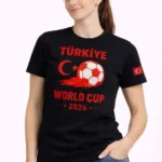 Türkiye World Cup 2026 Baskılı Tişört Futbol Temalı Forma T-Shirt - Siyah
