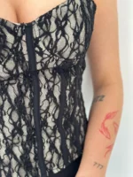 Fermuarlı Dantel Korse Straplez Bustiyer Transparan Şık Top - Bej - Görsel 2