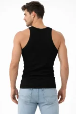 Erkek Fitilli Likralı Kaşkorse Atlet Vücuda Oturan Basic Şıklık - Siyah - Görsel 3