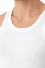 Erkek Fitilli Likralı Kaşkorse Atlet Vücuda Oturan Basic Şıklık - Beyaz - Görsel 3