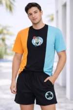 Erkek Nakışlı Tişört Şort İkili Takım Oversize Yazlık Kombin - Çok Renkli - Görsel 3