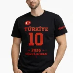 Erkek TÜRKİYE Baskılı Tişört 2026 Dünya Kupası Taraftar Forma T-Shirt - Siyah