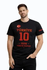 Erkek TÜRKİYE Baskılı Tişört 2026 Dünya Kupası Taraftar Forma T-Shirt - Siyah - Görsel 2